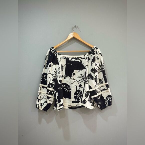 B/W Nicole Miller Patterned Linen Blouse Size M NWT - Picture 4 of 5